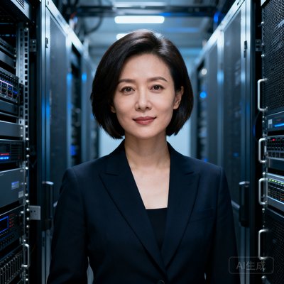 CTO李娜头像,干练短发,身后是服务器机柜